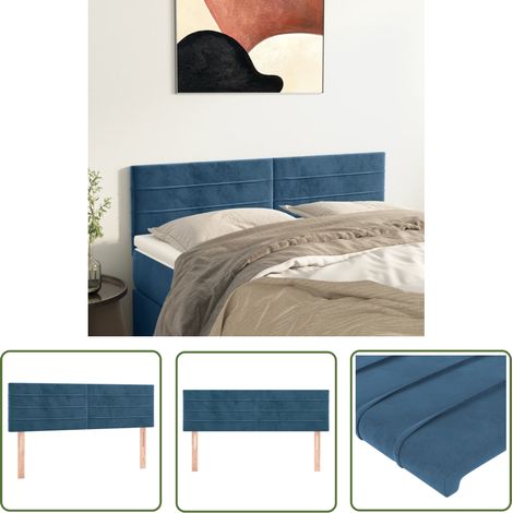 The Living Store Têtes de lit 2 pcs Bleu foncé 72x5x78/88 cm Velours - Tête De Lit - Literie - Meuble De Chambre - Velours - Tête De Lit Réglable (1/5)