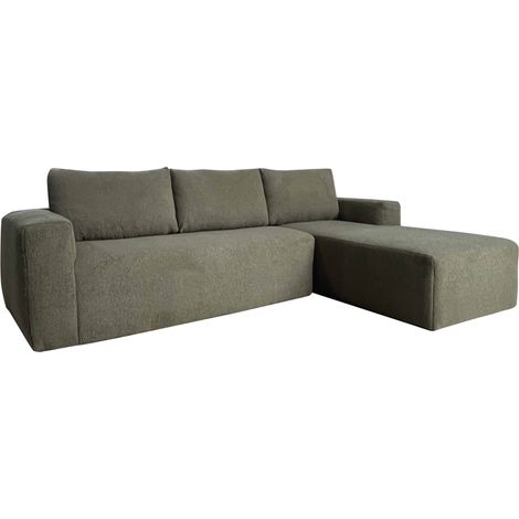 Canapé angle droit 4 places tissu bouclette et méridienne vert L265 cm