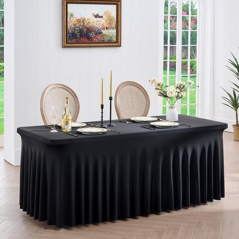 Schwarze Spandex Tischdecke für 183cm Rechteckige Tische, knitterfrei & waschbar