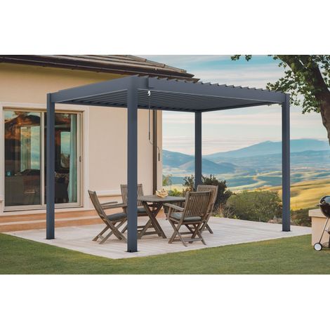 Pérgola bioclimática autoportante PIANA de aluminio gris 3x2m - listones ajustables (1/5)