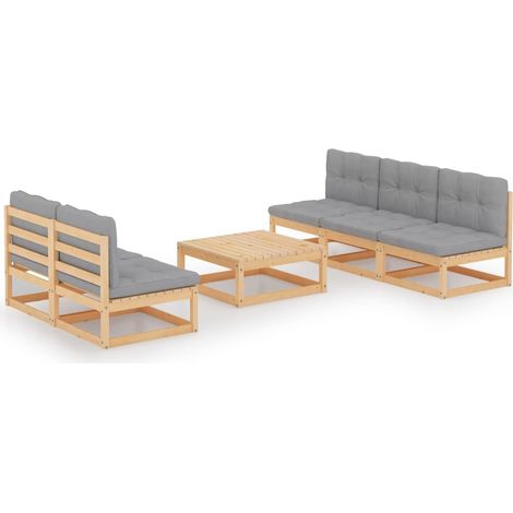6-tlg. Garten-Lounge-Set mit Kissen Kiefer Massivholz (1/5)