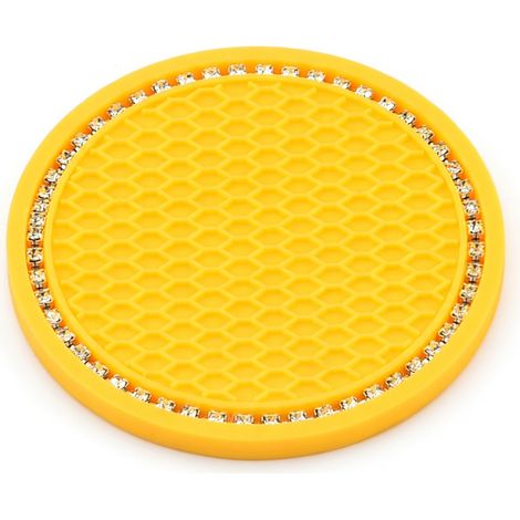 Alfombrilla para posavasos de coche, amarilla con pedrería, pieza única (1/5)