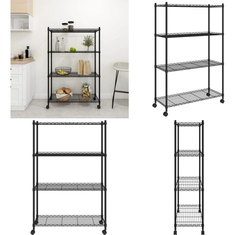 Étagère de rangement 4 niveaux et roues 90x35x137cm Noir 200 kg - Étagère Métallique - Rangement Intérieur - Étagère Industrielle - Meuble De Rangement - Organisation Maison - Home & Living (1/5)