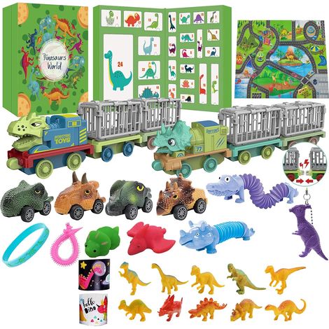 adventskalender 2026 dinosaurussen - 24 stuks - groen meerkleurig - acryl materiaal - 7cm formaat - dinosaurus speelfiguren - kerst verrassingsdoos - kerstcadeau voor kinderen - prehistorisch speelgoe (1/3)