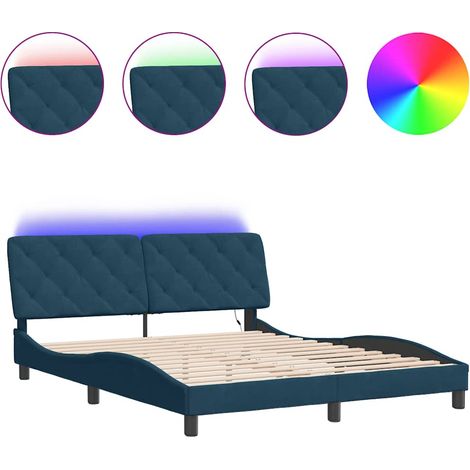 Lit double - lit simple - Cadre de lit avec LED bleu 160x200 cm velours fr5022 - Maison La Vie (1/5)