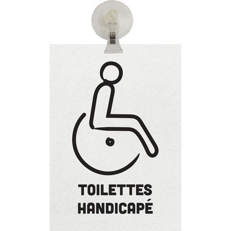 Panneau PVC "TOILETTES HANDICAPÉ" fond blanc format A5 avec fixation ventouse (1/4)