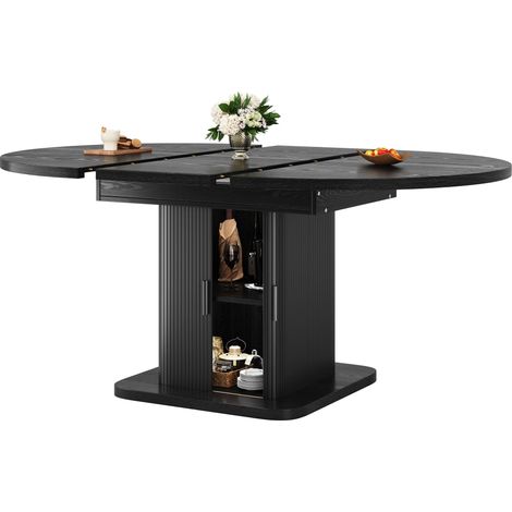 Table à manger Extensible Noir 110x110x75cm 1 Étagère 2 Portes Réglable Casier à Vin MDF et métal Salle à Manger Rangement Pratique (1/5)