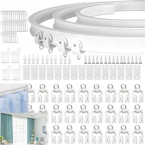 Rail de rideau flexible pour suspendre rideaux, rideaux de séparation, rideaux de douche, fonds de scène, etc. En plastique/métal, 5 mètres de long, blanc. (1/5)