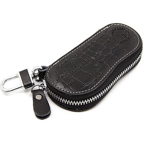 Petit étui à clés de voiture fait main en cuir vintage (noir)