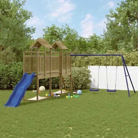 Aire de jeux extérieure : Aire de jeux d'extérieur bois de pin massif jeu extérieur enfant, aire de jeu jardin, balançoire enfant , pour jardin, usage domestique , enfant 3-8 ans (1/5)