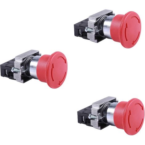 Lot de 3 boutons-poussoirs d'arrêt d'urgence champignon rouge 22 mm NC 600 V 10 A ZB2-BE102C XB2-BS542X1 (1/5)