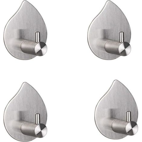 Crochet Porte-Serviettes Mural en Inox Brossé 304 [4 Pièces] - Argent - Porte-Serviettes Design sans Perçage pour Salle de Bain ou Cuisine - Plus Besoin de Perçage - Adhésif 3M de grande Qualité (1/4)