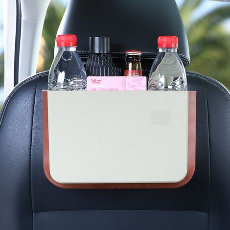 Cubo de basura impermeable para coche, cesta colgante para el interior, cesta plegable de compresión, color beige.