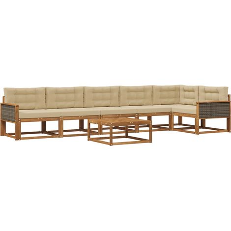 Conjunto de sofás de exterior con cojín 7 pcs Natural y Beige vidaXL