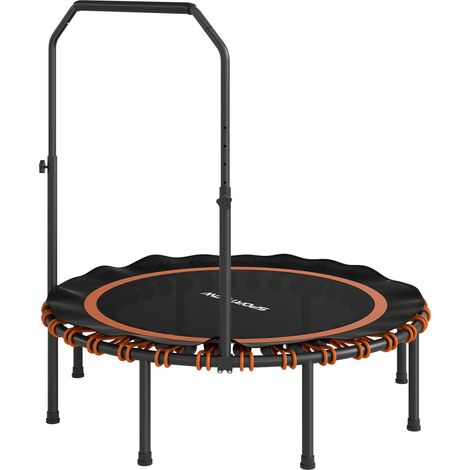 Trampoline de fitness avec barre de maintien réglable, trampoline sportif pour une utilisation intérieure et extérieure, acier, plastique, orange