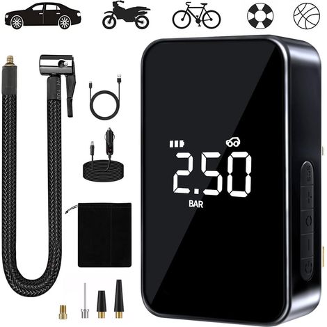 Compresseur à Air Portatif, 6000mAh Mini Gonfleur Electrique, 150PSI Pompe Vélo Electrique, Compresseur avec Affichage Numérique Lumière LED et Port C USB pour Pneus de Moto, Voiture, Vélo, etc (1/5)