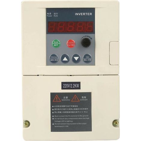 Jeffergarden Variateur de Fréquence VFD, Convertisseur de Fréquence d'Inverseur d'Entraînement Entrée Monophasée Sortie Triphasée d'Affichage Numérique de 220V 2.2KW Onduleur (1/5)