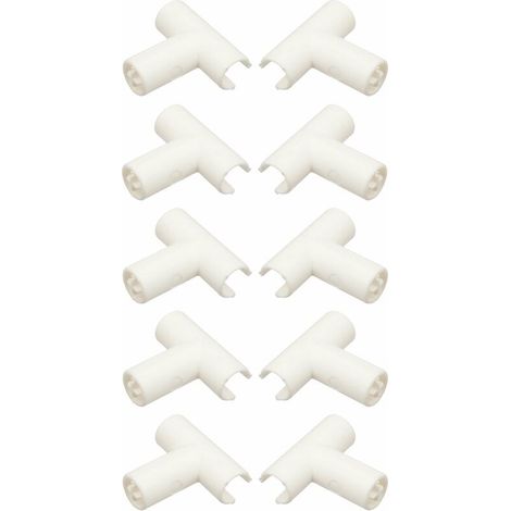 10x Raccord équerre de fixation en PVC pour traverse ronde Ø11mm forme de T Support Tube Tuyau Tringle Rail Placard Tiroir Encastrement Connecteur, blanc