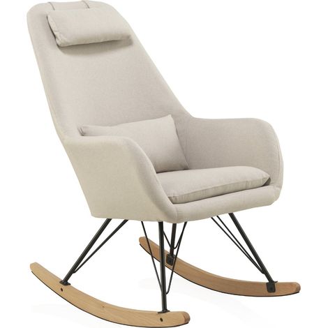 Fauteuil à bascule tapissé confort métal et bois hêtre crudo - crudo beige clair bois naturel (1/5)