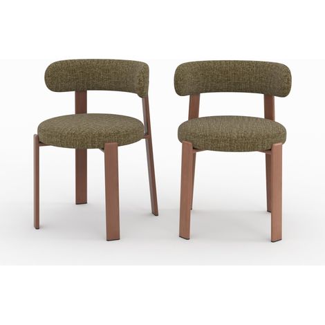 Lot de 2 chaises en tissu texturé vert kaki, pieds en métal - Aura