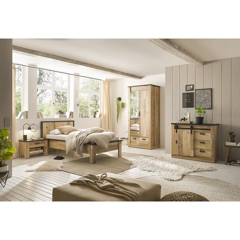 Schlafzimmer Set 4-teilig mit Bett 90x200cm SHELTON-61 in Old Style hell mit anthrazit (1/5)