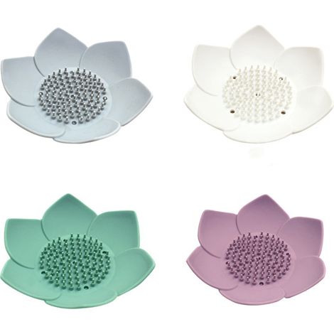 Sollbry 4-teilige Blumen-Seifenschale, Silikon-Seifenschale, Lotus-Seifenschale, Badezimmer-Seifenschale, Blumen-Seifenschale (1/4)