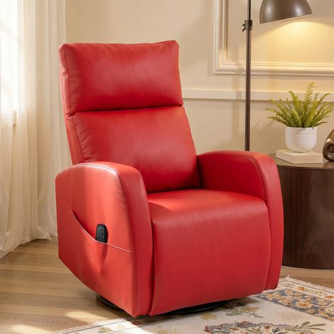 Fauteuil de massage inclinable chauffant avec repose-pieds et télécommande en cuir PU rouge (1/5)
