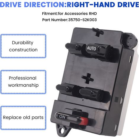 35750-S2K003 is a power window switch for right-hand drive Honda vehicles. (1/5)