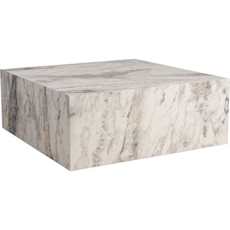 Dmora - Tavolino da salotto Jesinia, Tavolo basso da caffè, Portariviste per divano, Ripiano da soggiorno, 90x90 h35 cm, Marmo (1/5)