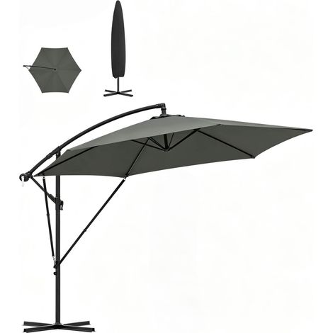 Parasol excéntrico CHICFURN 310 x 310 cm de metal y poliéster gris oscuro, plegable (1/5)