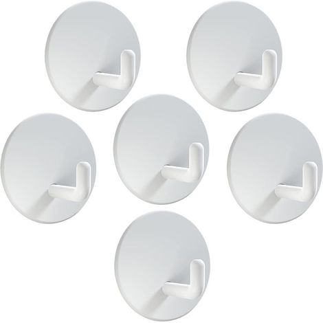 Ganchos adhesivos de pared, 6 piezas, perchero de pared, ganchos de pared de acero inoxidable, gancho para toallas de cocina resistente al agua, gancho para toallas de baño (blanco) (1/5)