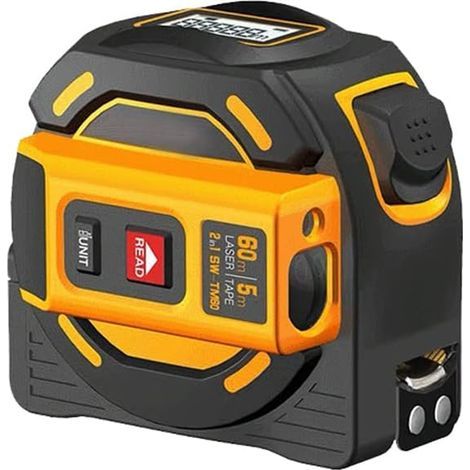Ruban à mesurer Laser, télémètre Laser numérique avec écran LCD, Mesure Laser 60M/197FT, Mesure de Bande 5M/16FT, Zone de Mesure/Volume/Distance/Pythagore (1/5)