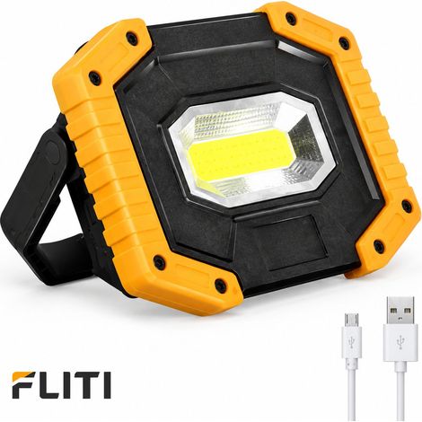 Projecteur LED Rechargeable 30W 2000LM Portable Étanche IP65 avec Support Réglable et Power Bank USB pour Chantier Camping Garage Atelier (1 Pack) (1/5)