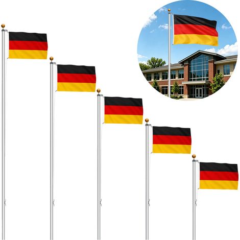 Jiubiaz Fahnenmast Silber Ø 50 mm, 6-teilig, mit Rolle, 11 m Seil, Deutschlandflagge und Bodenhülse (1/5)