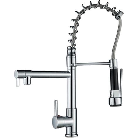 Grifo de cocina con rociador extraíble, giratorio 360 grados, cromado. (1/2)