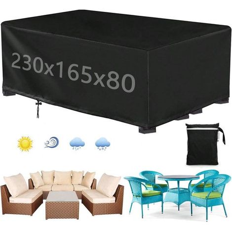 Gartenmöbelabdeckung Schutzhülle für Tisch (rechteckig) Schutzhülle für Sofa schwarz 230 x 165 x 80 cm (1/5)