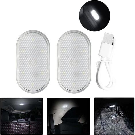 Lot de 2 Lampes LED USB Rechargeables pour Intérieur de Voiture, Détecteur de Mouvement, Sans Fil, Touche Tactile, Éclairage d'Ambiance pour Lecture Nocturne, Lampe de Voiture Portable (1/5)