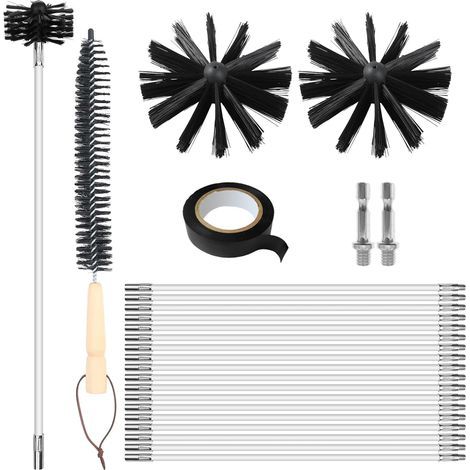 24 Pièces Hérisson Ramonage, Tiges Extensibles 41cm, Têtes De Brosse 15cm, Pour Conduit De Cheminée Et Séchoir (1/5)