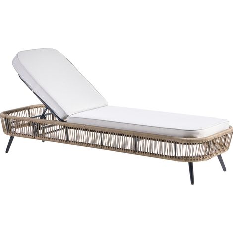 Chaise longue da esterno in rattan PE con imbottitura in alluminio e schienale regolabile beige Zeri