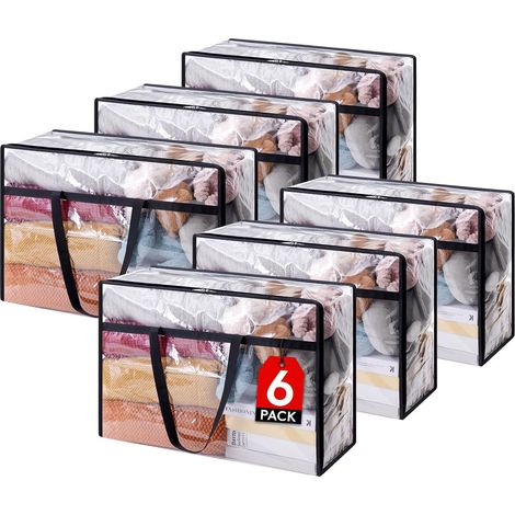 Lot de 6 Sac de Rangement Transparent 60L, Sac Rangement Vetement en PVC, Housse de Couette Pliable avec Poignées, Boite rangement pour Demenagement, Vêtements, Couvertures, Jouets, Livres (1/5)