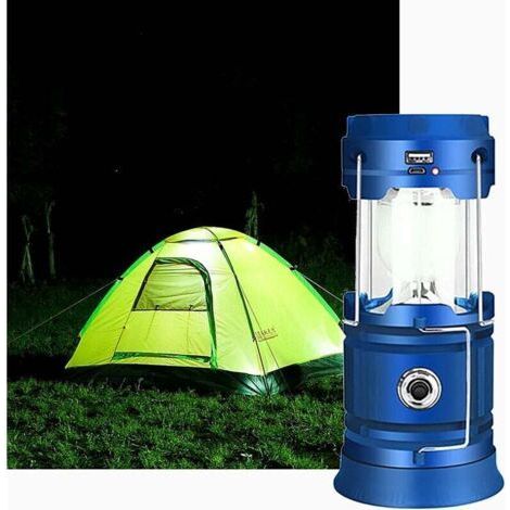 Lanterne LED Rechargeable Solaire/USB, Lampe Camping Puissante, 2 Modes Lanterne de Jardin Portable, Torche 360° Eclairage Suspendue avec Etanche pour Bivouac/Secours/Garage/Cave/Pêche(Bleu) (1/4)