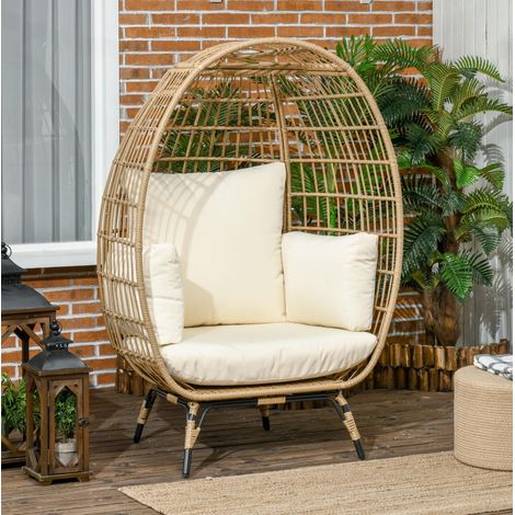 Sessel Gartensessel sitzen Stahl Rattan Khaki 105 cm OKMYHOME (1/2)