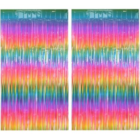 Cortina de flecos arcoíris de colores de 2 piezas para decoración de fondo fotográfico para cumpleaños, bodas, compromisos y fiestas disco. (1/5)