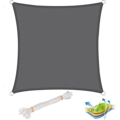 Voile d’ombrage carré en polyester, protection contre le soleil avec protection UV pour jardin ou camping,2x2m, Gris