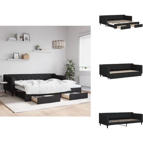 Lit de jour avec gigogne et tiroirs sans matelas noir 90x200 cm - Canapé Lit - Lit Gigogne - Meuble Multifonctionnel - Lit D'appoint - Literie (1/5)