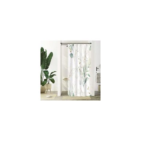Rideau de Douche Petit Rideau de Baignoire Anti Moisissure Imperméable Tissu Polyester Lavable Rideau de Bain avec 12 Crochets 90x180cm