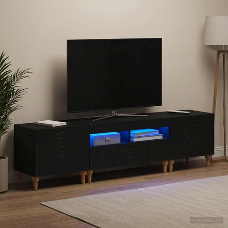 vidaXL Ensemble de 3 Meubles TV LED Noir Bois d'ingénierie (1/5)