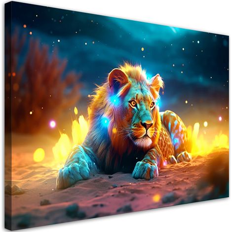 Quadro su tela, Leone al neon natura astratta - 60x40 (1/4)