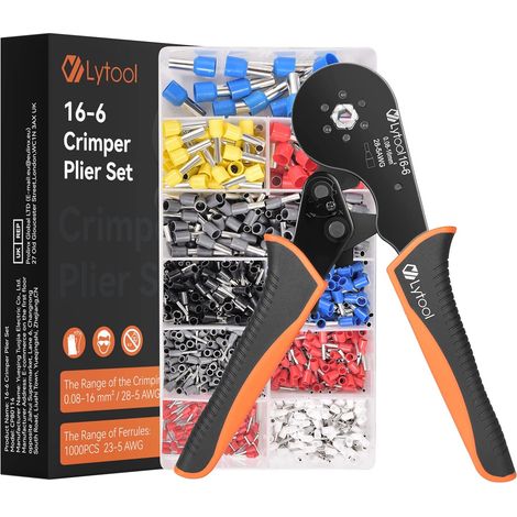 ZOLGINAH Alicates de crimpado, kit de herramientas de crimpado Lytool 0,08-16 mm²/28-5 AWG, con 1000 terminales de crimpado, alicates autoajustables, herramienta de crimpado de cables (1/5)