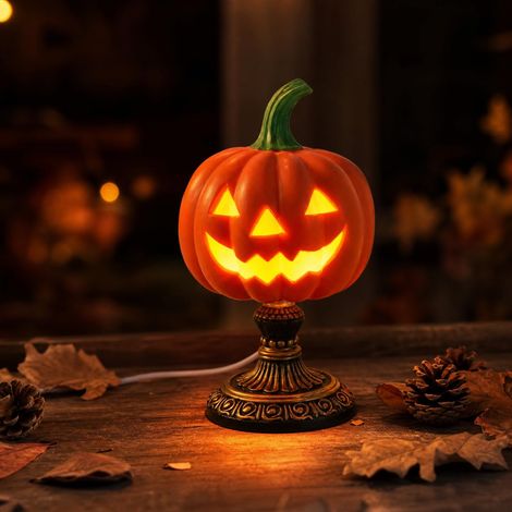 Lampe Halloween Citrouille, Veilleuse LED Jack-O'-Lantern en Vitrail, Lampe de Table Vintage USB, Décoration de Bureau et Maison (1/5)